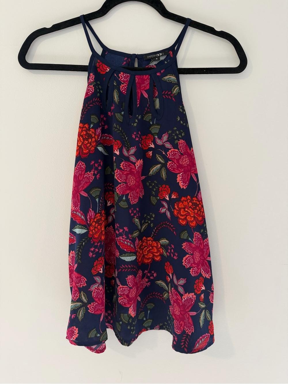 Papermoon Navy Tank with Pink & Red Floral Print
